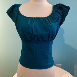 Sara usa dark teal peasant top